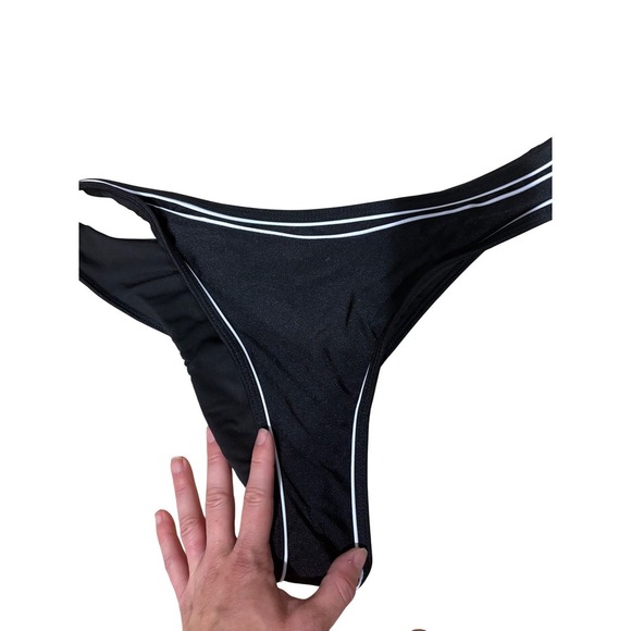 Missguided Black Bikini Bottom High Cut White Trim Swimsuit Lined - Picture 2 of 4